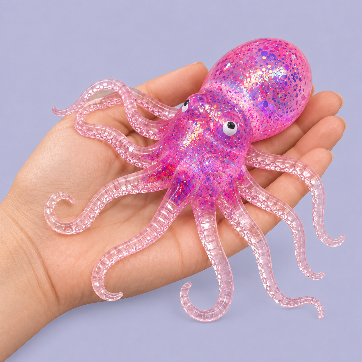 Octopus Squishy Toy – Glitter Sea Creature Fidget for Stress Relief, Holographic Squeeze Sensory Toy for Adults & Kids, 4 Colors