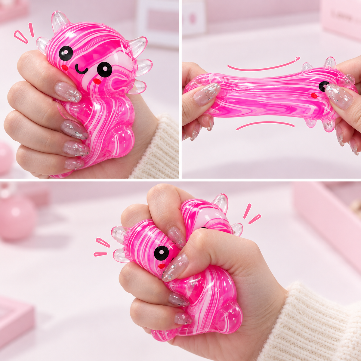 Axolotl Squishy Toy – Cute Marble Swirl Fidget for Stress Relief, Translucent Squeeze Sensory Toy , Teens & Kids, 4 Colors