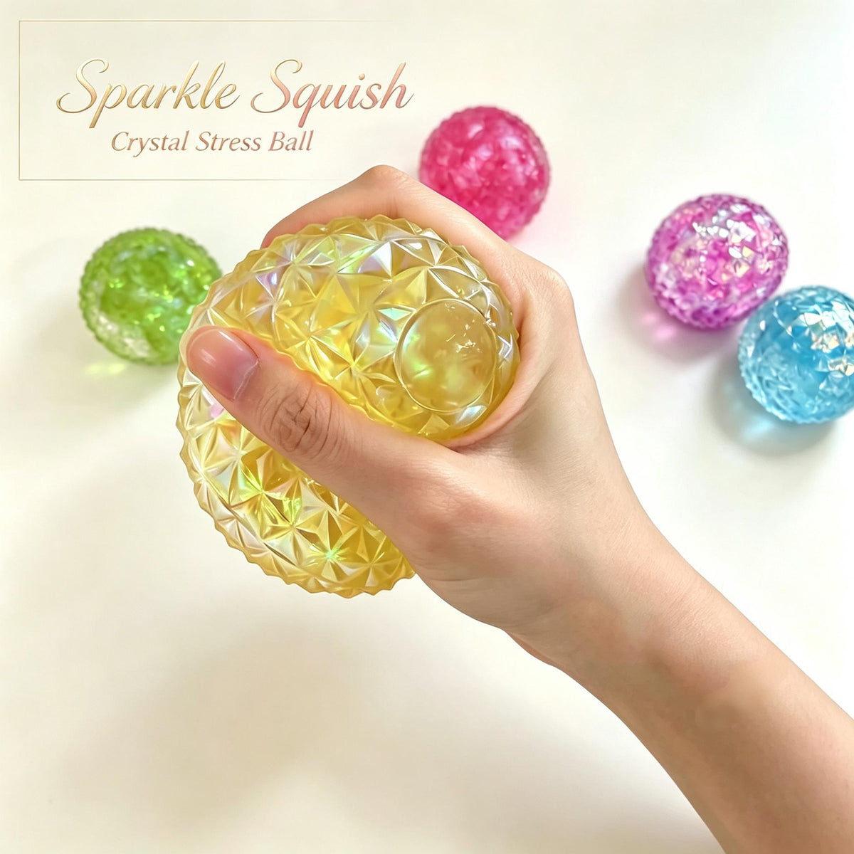 Crystal Ball Squishy – Faceted Gem Fidget for Stress Relief, Glitter Squeeze Sensory Toy for Adults & Kids