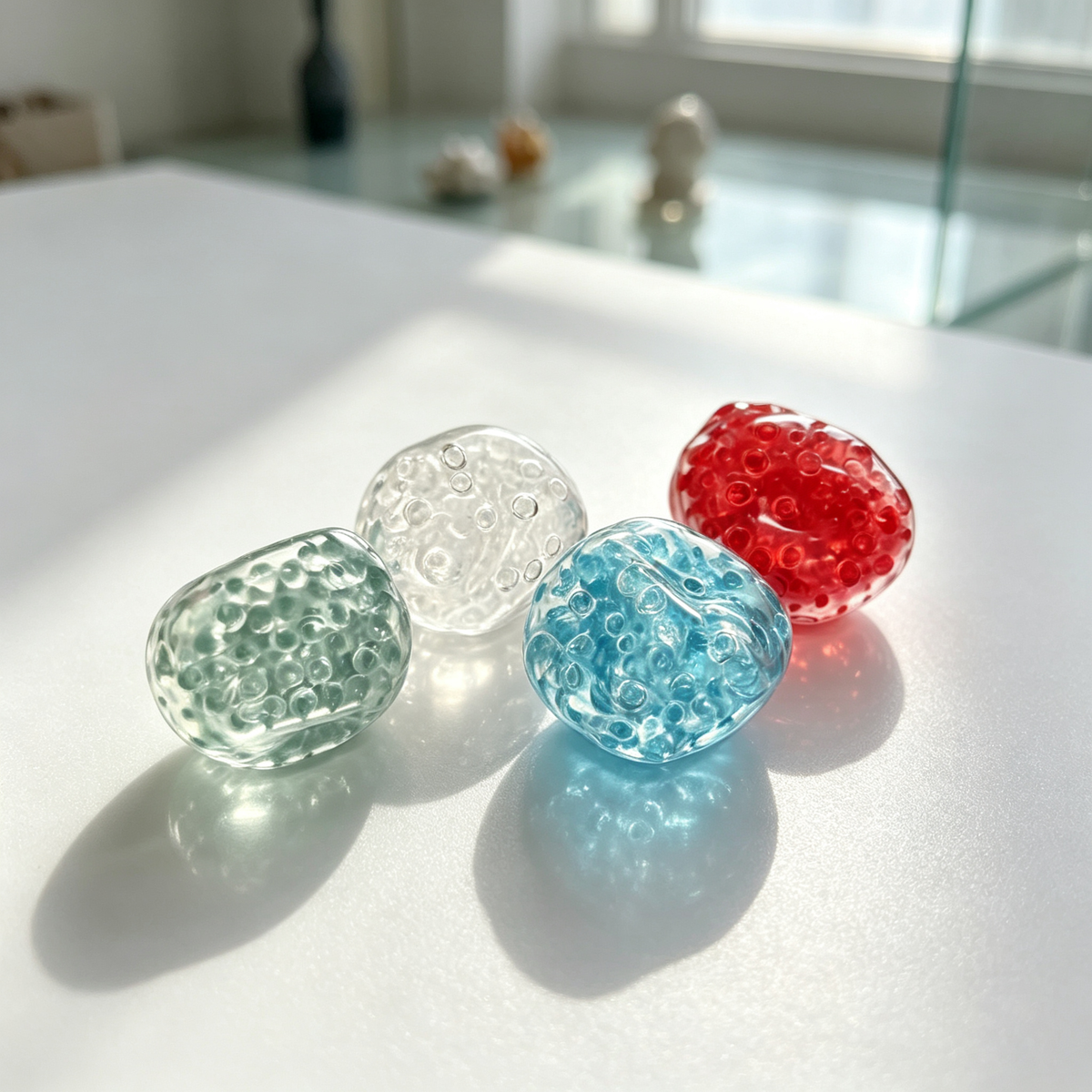 Textured Squishy Ball – Bumpy Bead Fidget for Stress Relief, Clear Sensory Squeeze Toy for Adults & Kids, 4 Colors