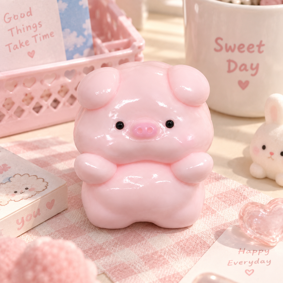 Kawaii Pink Pig Squishy – Cute Glossy Fidget Toy for Stress Relief, Soft Squeeze Sensory Desk Toy for Girls, Teens & Kids
