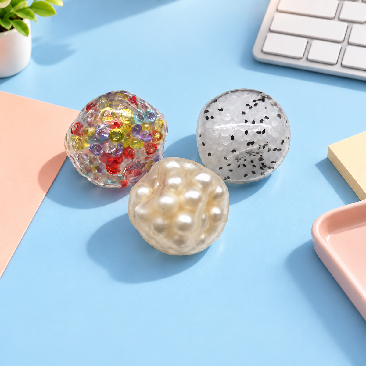 Squishy Stress Ball – Bead Filled Squeeze Ball for Stress Relief, Sensory Fidget Toy for Adults & Kids, 3 Styles