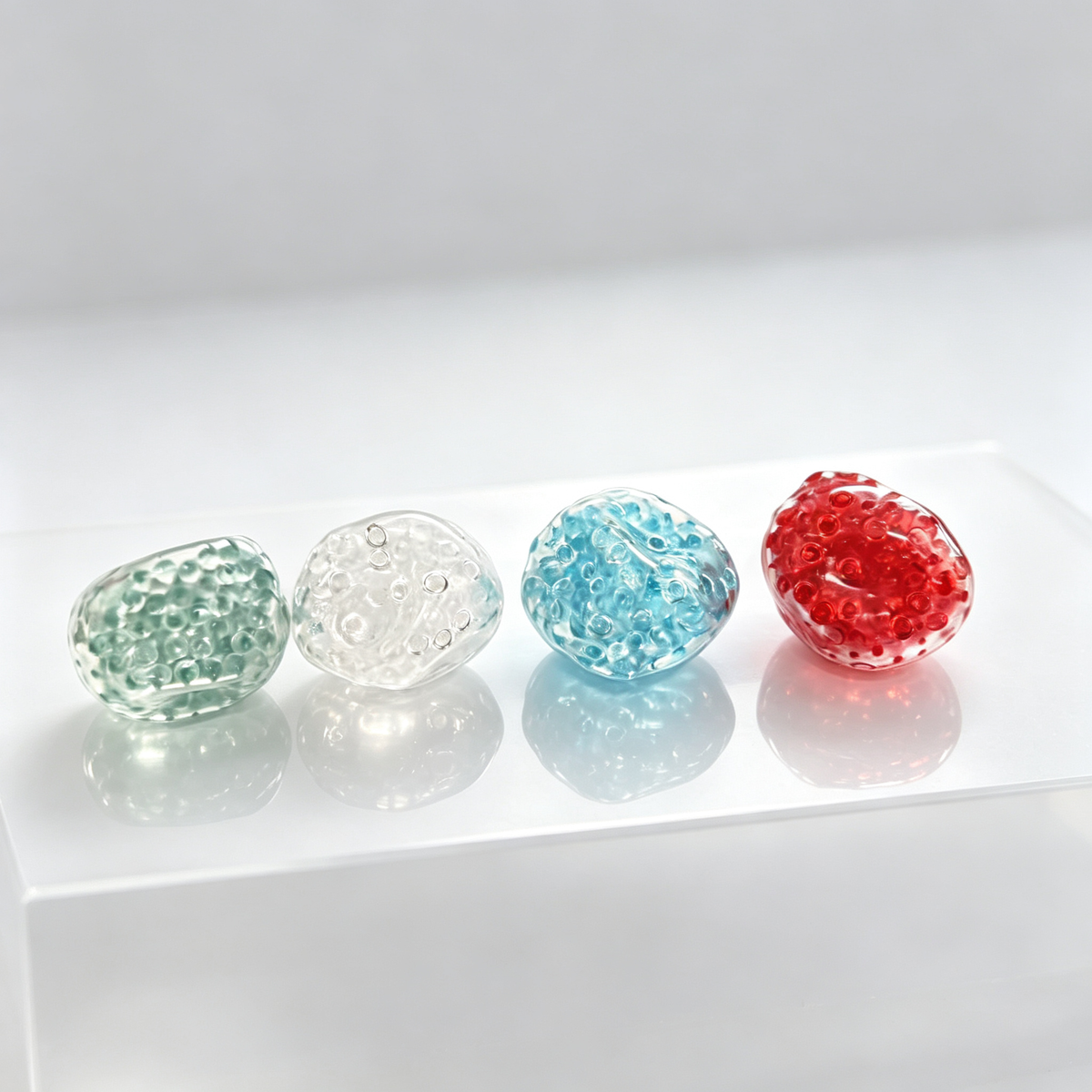 Textured Squishy Ball – Bumpy Bead Fidget for Stress Relief, Clear Sensory Squeeze Toy for Adults & Kids, 4 Colors