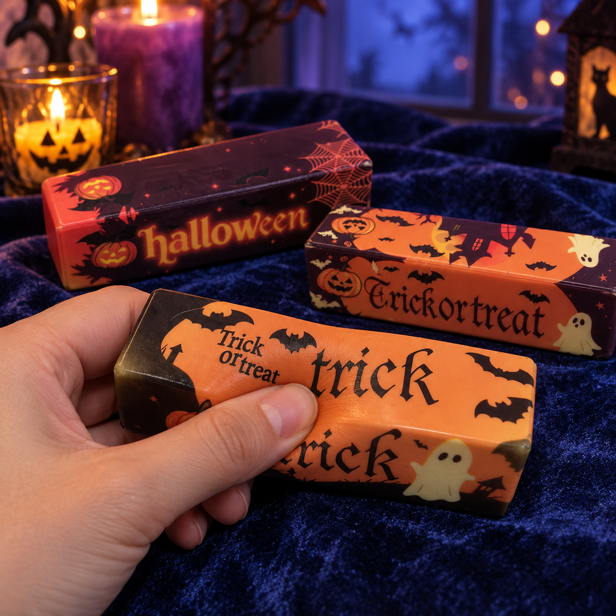 Halloween Squishy Bar – Slow Rising Pumpkin Fidget Toy for Stress Relief, Soft Squeeze Sensory Toy for Kids & Adults, Trick or Treat Gift