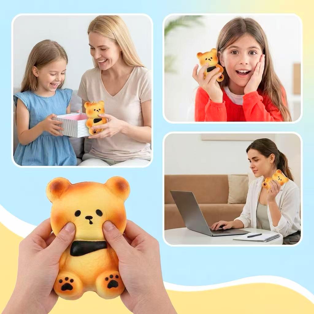 Bear Bread Squishy – Cute Bun Fidget Toy for Stress Relief, Soft Slow-Rising Squeeze Toy for Girls, Teens & Kids