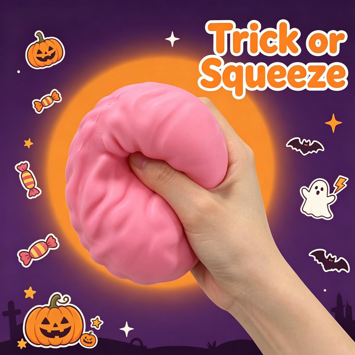 Brain Squishy Toy – Gross Zombie Brain Stress Ball for Halloween, Soft Squeeze Fidget for Adults & Kids, Funny Gag Gift
