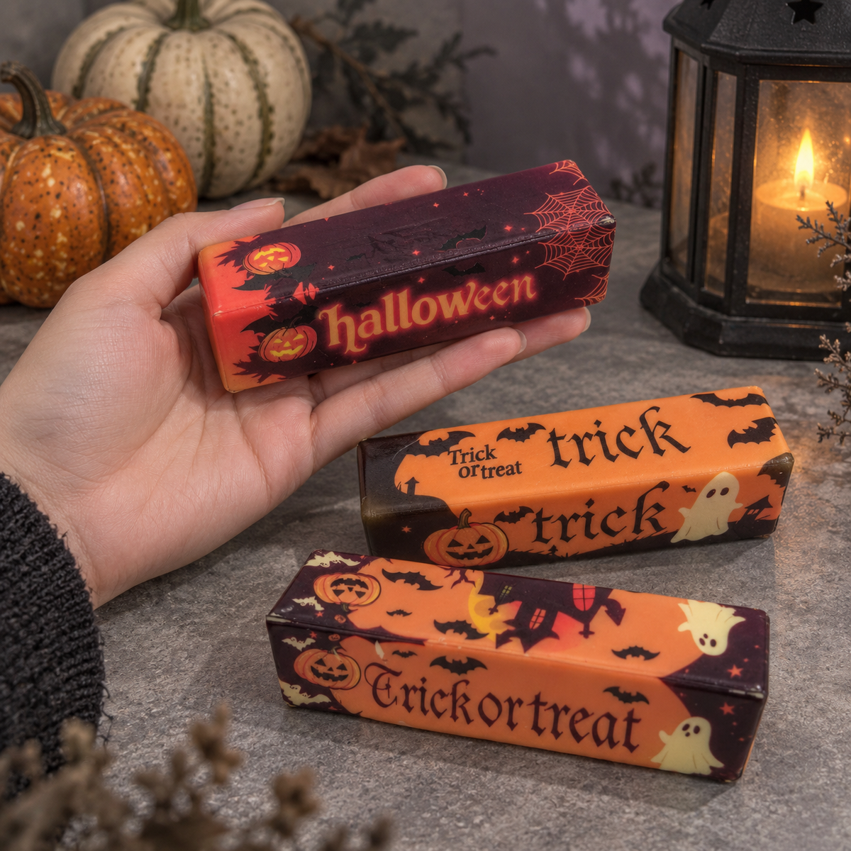 Halloween Squishy Bar – Slow Rising Pumpkin Fidget Toy for Stress Relief, Soft Squeeze Sensory Toy for Kids & Adults, Trick or Treat Gift