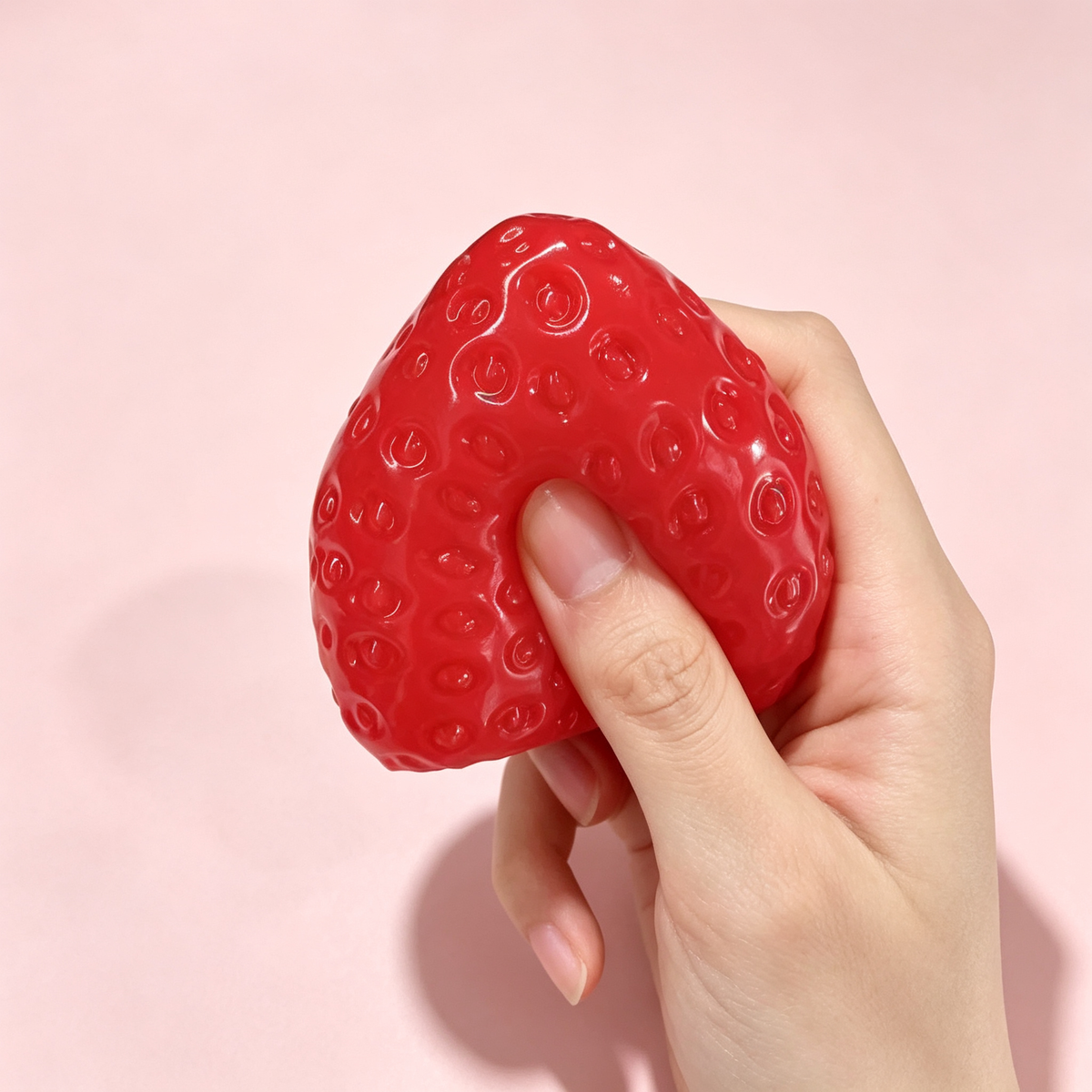 Strawberry Squishy Toy – Glossy Red Fruit Fidget for Stress Relief, Soft Squeeze Sensory Toy for Adults, Teens & Kids