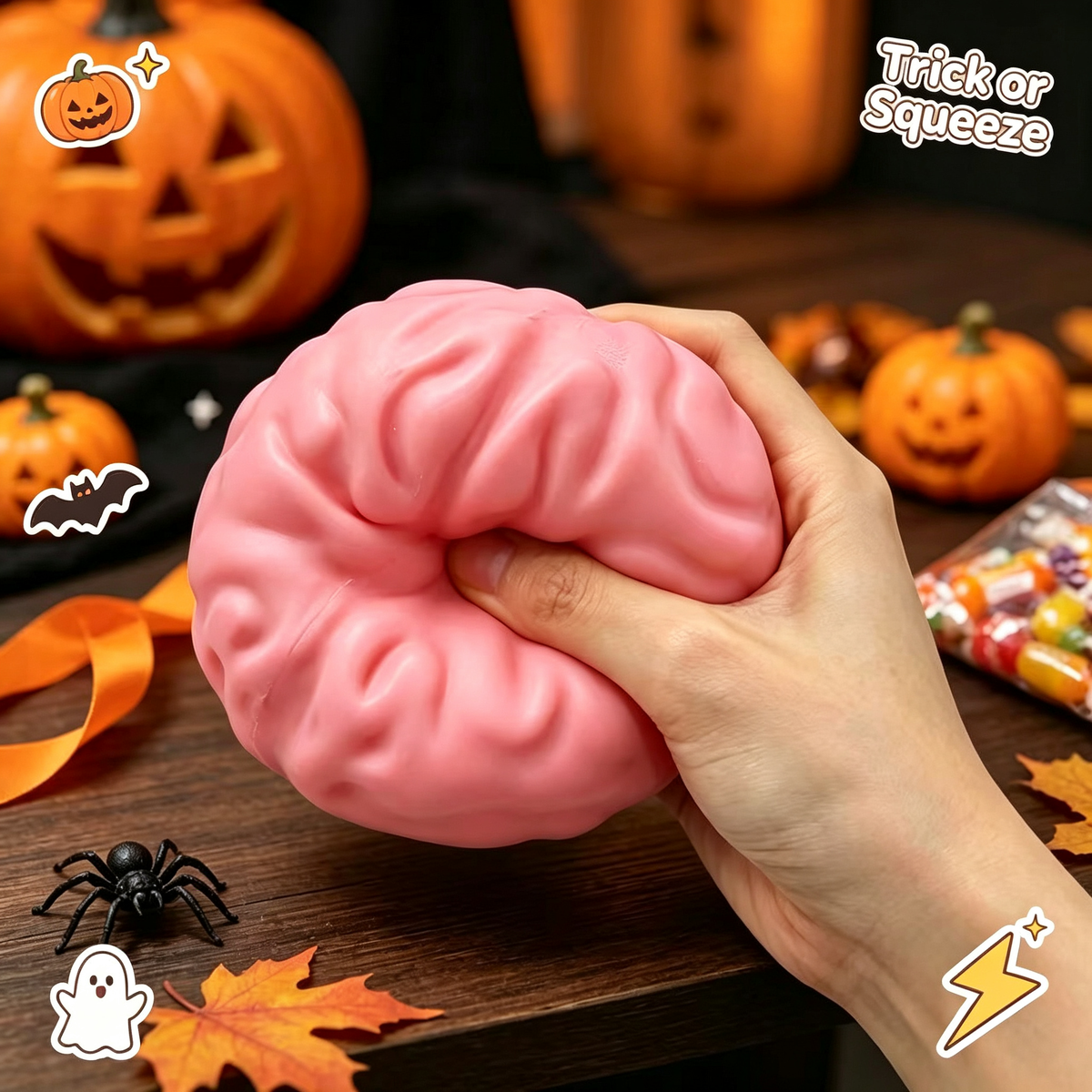 Brain Squishy Toy – Gross Zombie Brain Stress Ball for Halloween, Soft Squeeze Fidget for Adults & Kids, Funny Gag Gift