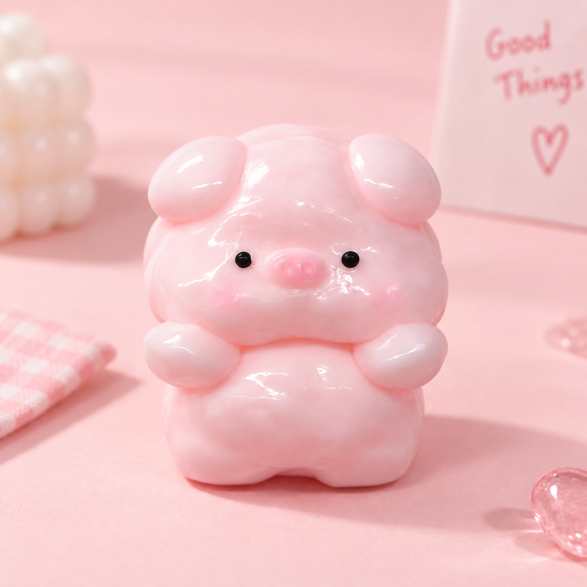 Kawaii Pink Pig Squishy – Cute Glossy Fidget Toy for Stress Relief, Soft Squeeze Sensory Desk Toy for Girls, Teens & Kids