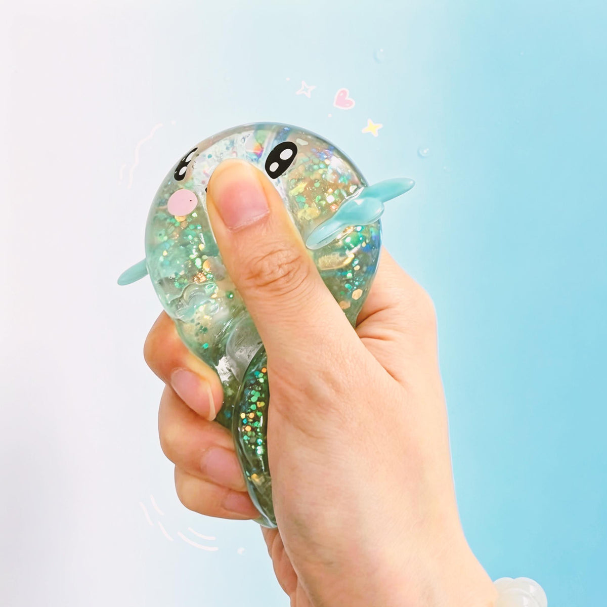 Axolotl Squishy Toy – Glitter Translucent Fidget for Stress Relief, Cute Salamander Squeeze Sensory Toy , Teens & Kids, 6 Colors