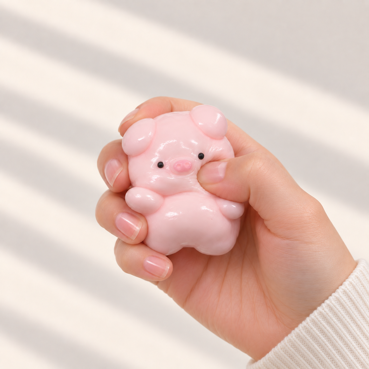 Kawaii Pink Pig Squishy – Cute Glossy Fidget Toy for Stress Relief, Soft Squeeze Sensory Desk Toy for Girls, Teens & Kids
