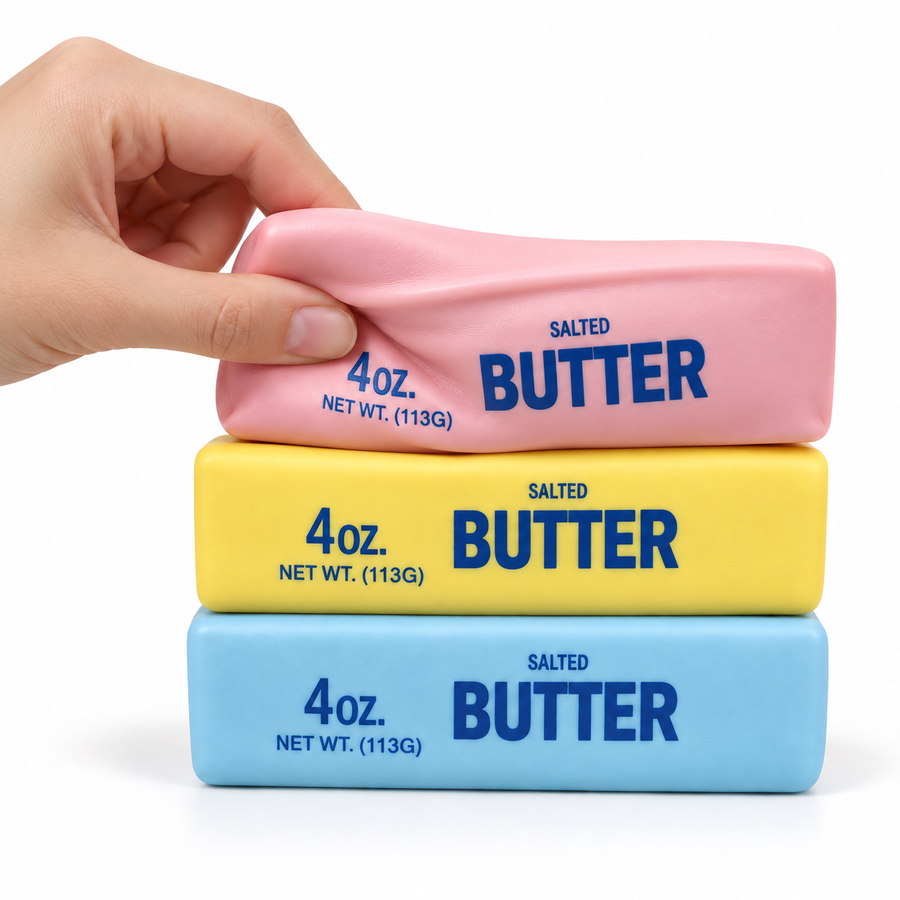Butter Stick Squishy – Pastel Butter Block Fidget for Stress Relief, Soft Squeeze Toy for Adults & Kids, 3 Colors