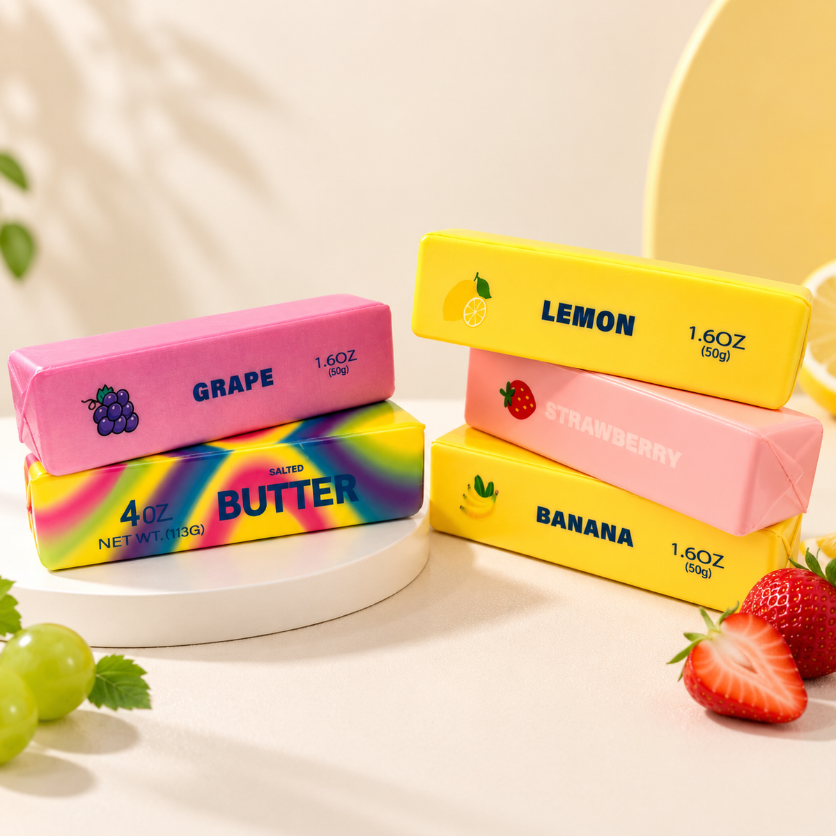 Butter Stick Squishy – Cute Fruit Butter Bar Fidget for Stress Relief, Soft Slow-Rising Squeeze Toy for Adults & Kids, 5 Flavors
