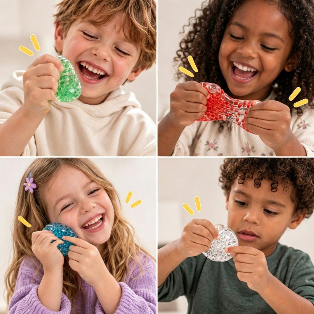 Textured Squishy Ball – Bumpy Bead Fidget for Stress Relief, Clear Sensory Squeeze Toy for Adults & Kids, 4 Colors