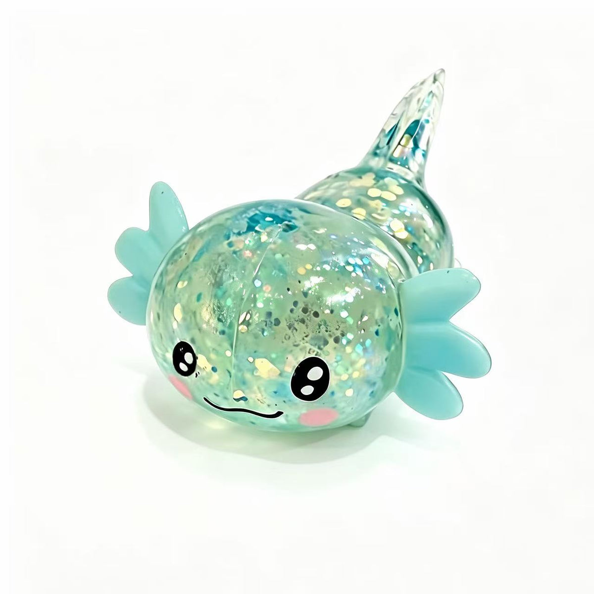 Axolotl Squishy Toy – Glitter Translucent Fidget for Stress Relief, Cute Salamander Squeeze Sensory Toy , Teens & Kids, 6 Colors