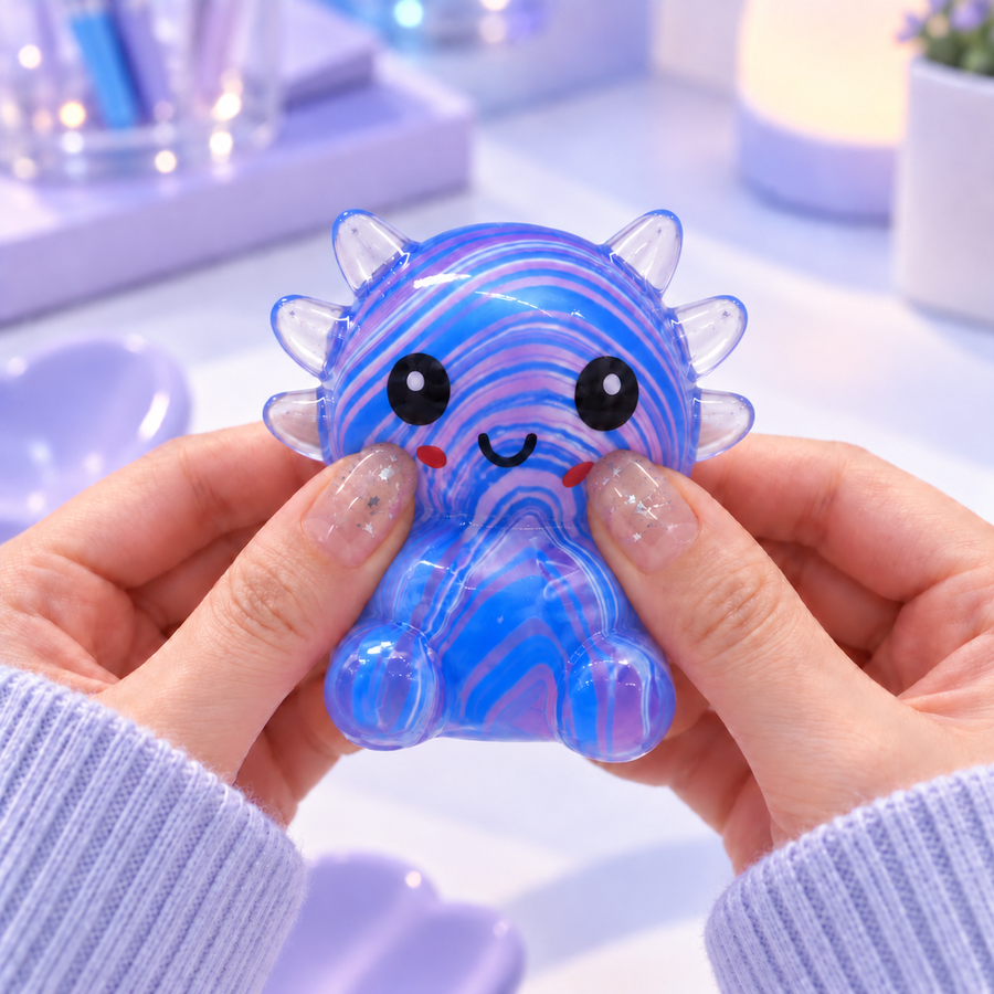 Axolotl Squishy Toy – Cute Marble Swirl Fidget for Stress Relief, Translucent Squeeze Sensory Toy , Teens & Kids, 4 Colors