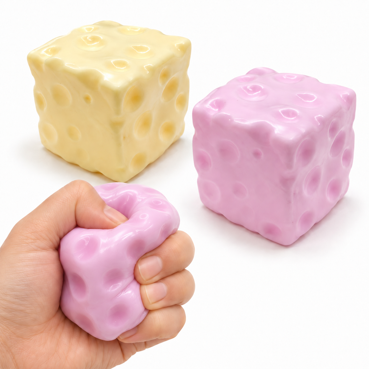 Cheese Squishy Toy – Swiss Cheese Block Fidget for Stress Relief, Glossy Squeeze Sensory Cube for Adults & Kids, Cute Food Gift