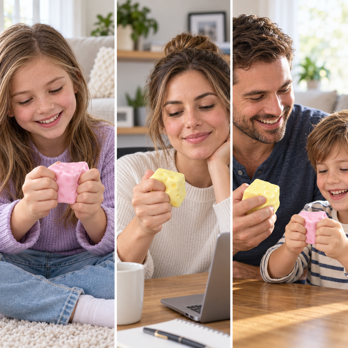 Cheese Squishy Toy – Swiss Cheese Block Fidget for Stress Relief, Glossy Squeeze Sensory Cube for Adults & Kids, Cute Food Gift