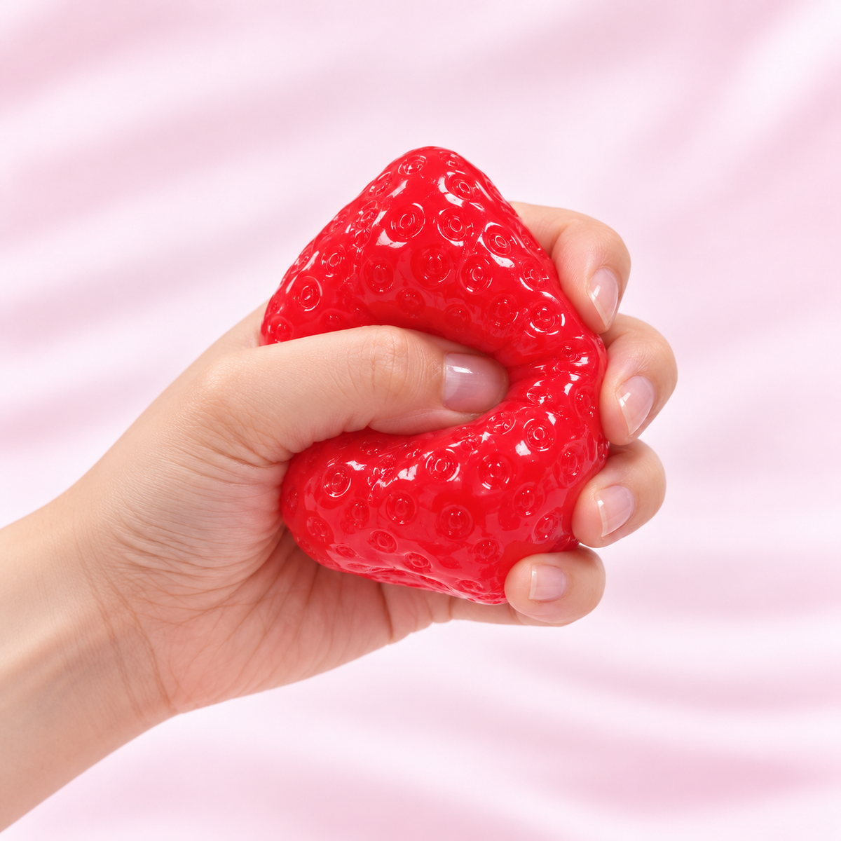 Strawberry Squishy Toy – Glossy Red Fruit Fidget for Stress Relief, Soft Squeeze Sensory Toy for Adults, Teens & Kids