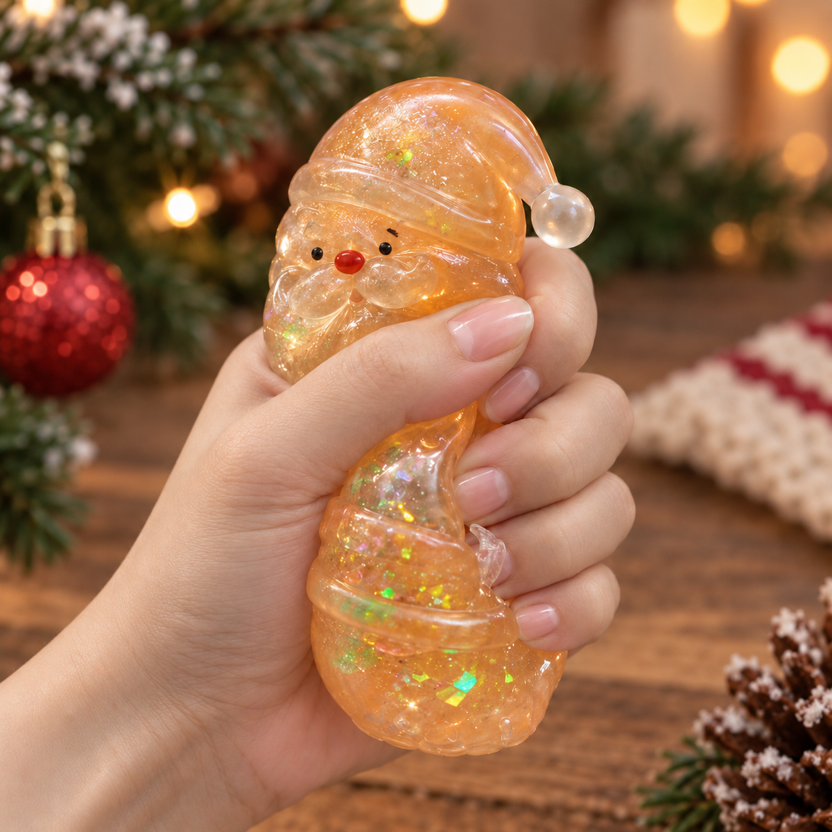 Santa Claus Squishy – Glitter Christmas Fidget Toy for Stress Relief, Squeeze Sensory Toy for Adults & Kids, 4 Colors