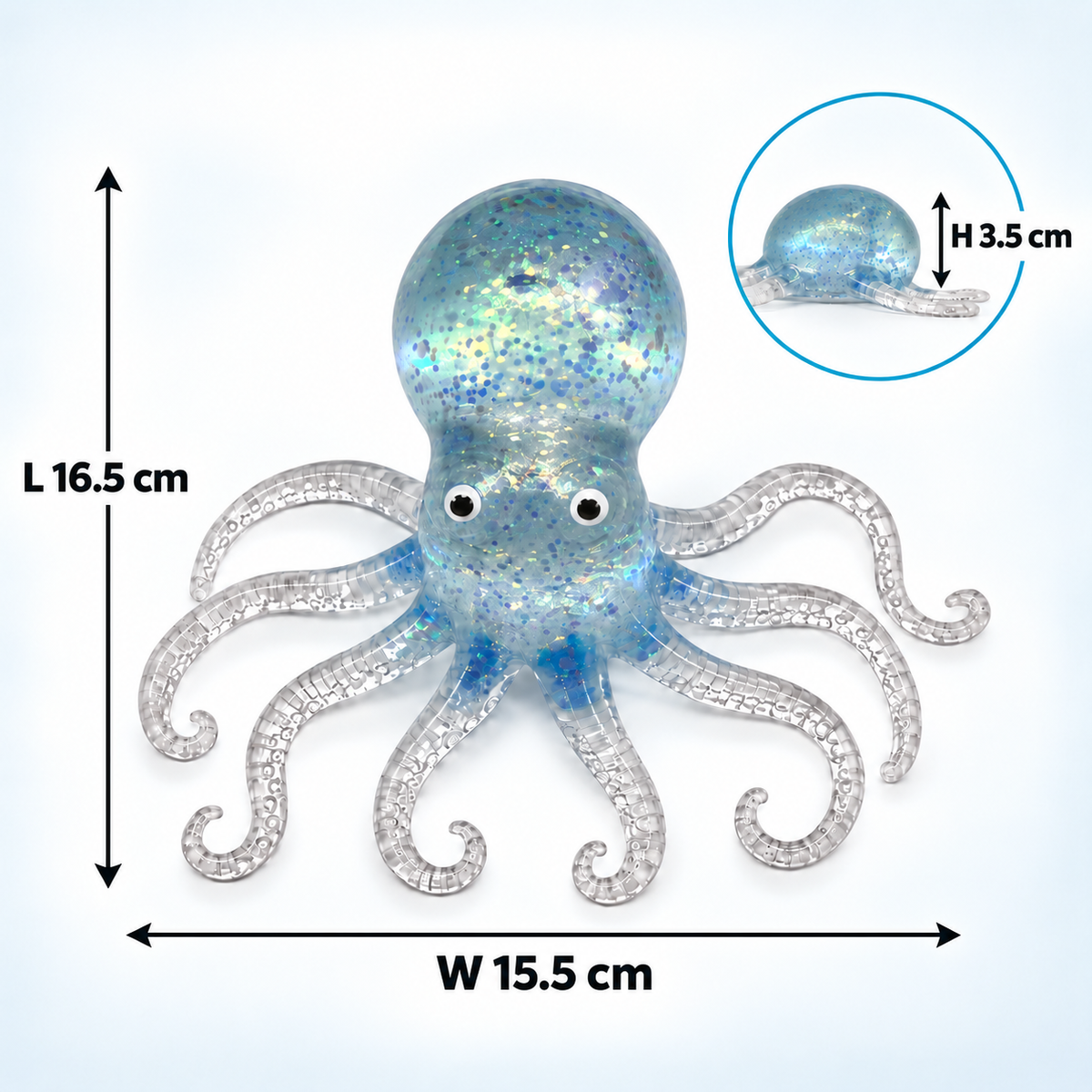 Octopus Squishy Toy – Glitter Sea Creature Fidget for Stress Relief, Holographic Squeeze Sensory Toy for Adults & Kids, 4 Colors