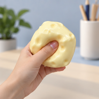 Cheese Squishy Toy – Swiss Cheese Block Fidget for Stress Relief, Glossy Squeeze Sensory Cube for Adults & Kids, Cute Food Gift