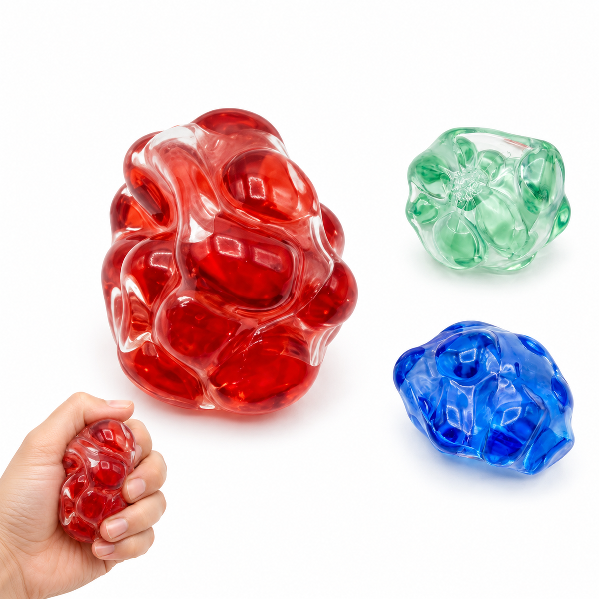 Bubble Ball Squishy – Translucent Crystal Gem Stress Ball Fidget for Stress Relief, Squeeze Sensory Toy for Adults & Kids, 3 Colors