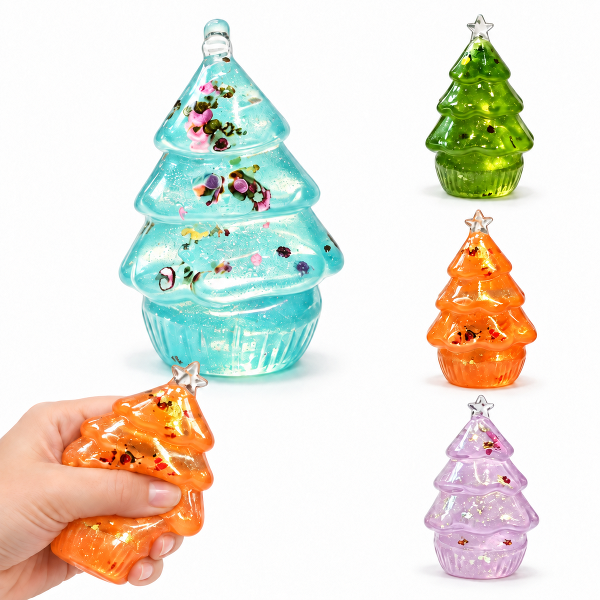 Christmas Tree Squishy – Glitter Xmas Fidget Toy for Stress Relief, Squeeze Sensory Toy for Adults & Kids, 4 Colors