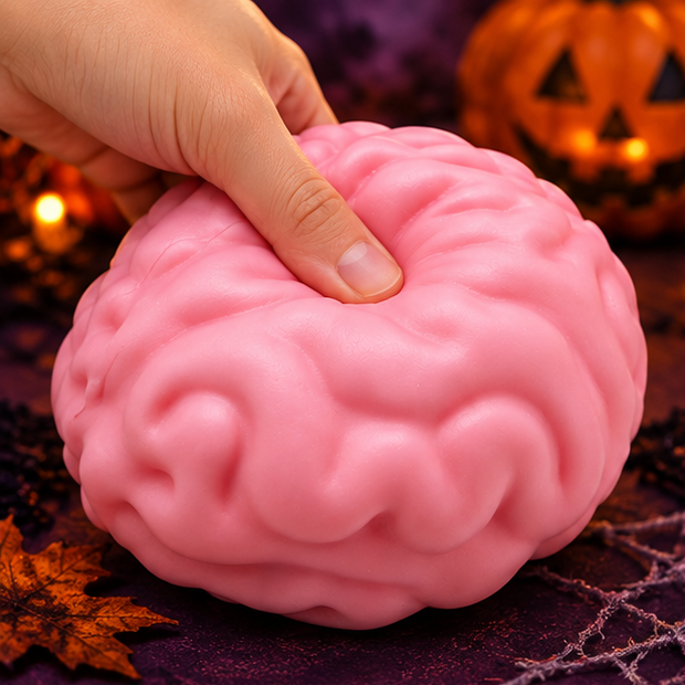Brain Squishy Toy – Gross Zombie Brain Stress Ball for Halloween, Soft Squeeze Fidget for Adults & Kids, Funny Gag Gift
