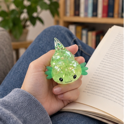 Axolotl Squishy Toy – Glitter Translucent Fidget for Stress Relief, Cute Salamander Squeeze Sensory Toy , Teens & Kids, 6 Colors