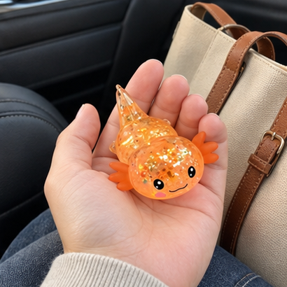 Axolotl Squishy Toy – Glitter Translucent Fidget for Stress Relief, Cute Salamander Squeeze Sensory Toy , Teens & Kids, 6 Colors