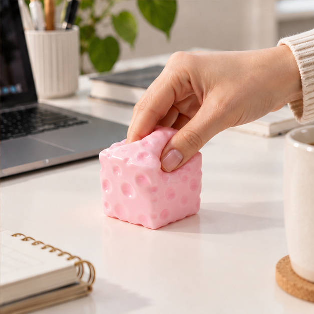 Cheese Squishy Toy – Swiss Cheese Block Fidget for Stress Relief, Glossy Squeeze Sensory Cube for Adults & Kids, Cute Food Gift