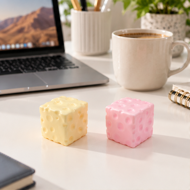 Cheese Squishy Toy – Swiss Cheese Block Fidget for Stress Relief, Glossy Squeeze Sensory Cube for Adults & Kids, Cute Food Gift