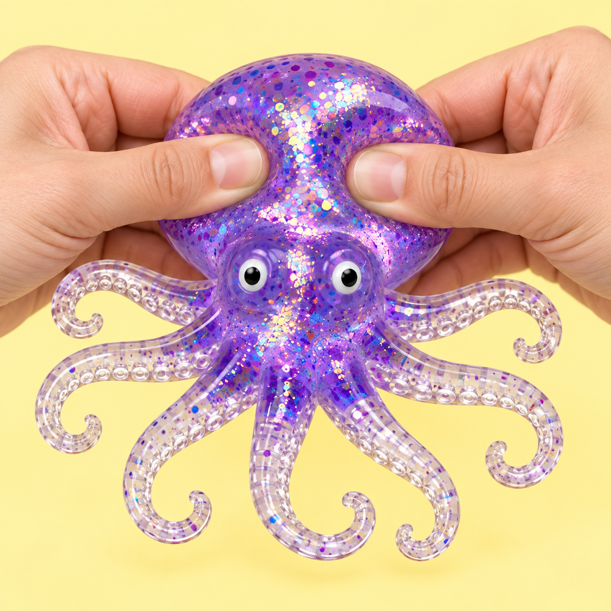 Octopus Squishy Toy – Glitter Sea Creature Fidget for Stress Relief, Holographic Squeeze Sensory Toy for Adults & Kids, 4 Colors